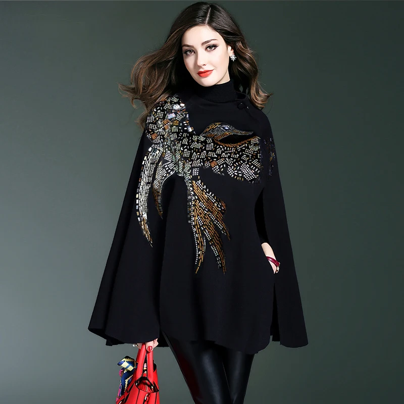 Günstige Frauen Stilvolle Gestrickte Mantel Mantel Cape Jacke Lose Dicken Fledermaus förmigen Pullover Ponchos