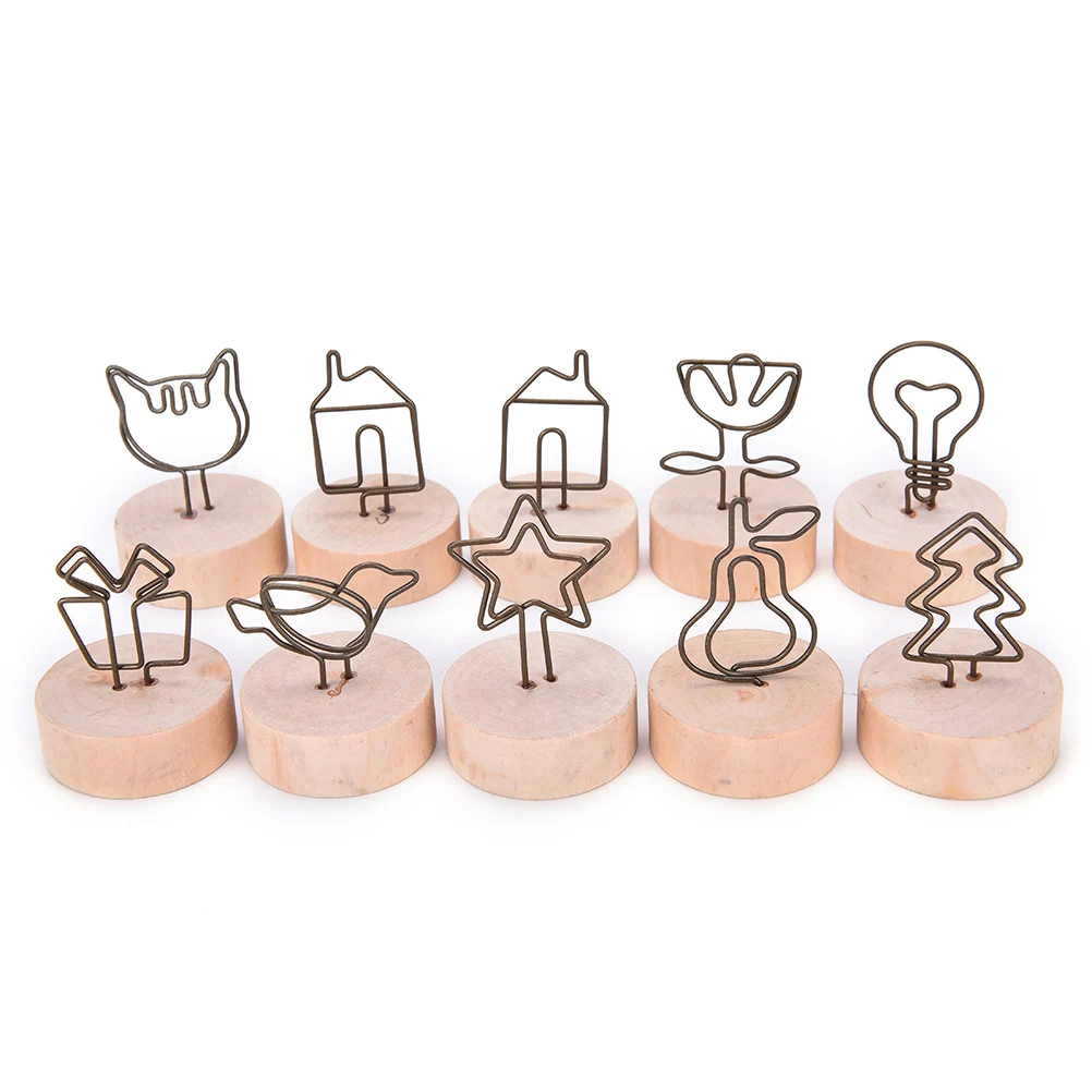 

MENGXIANG 9 styles Natural Wood Memo Pincer Clips Figurines Wooden Miniatures Small Clamps Stand Ornament Home Decor