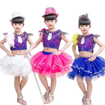 

Children Girls Sequins Jazz Dancing Costume Stage Performance Clothing Set