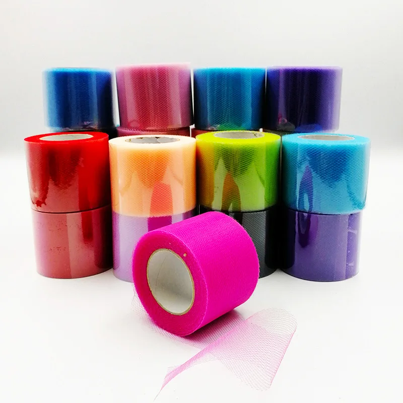 

Wedding Decoration 32Color 25Yard 5cm Tulle Roll Roll Fabric Spool Home Decor Tulle Tutu Dress Silk Organza DIY Party Supplies.W