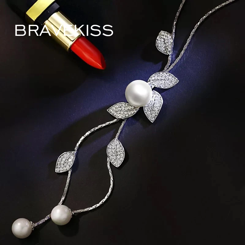 BRAVEKISS циркониевые листья простая жемчужная кисточка модная дикая Длинная