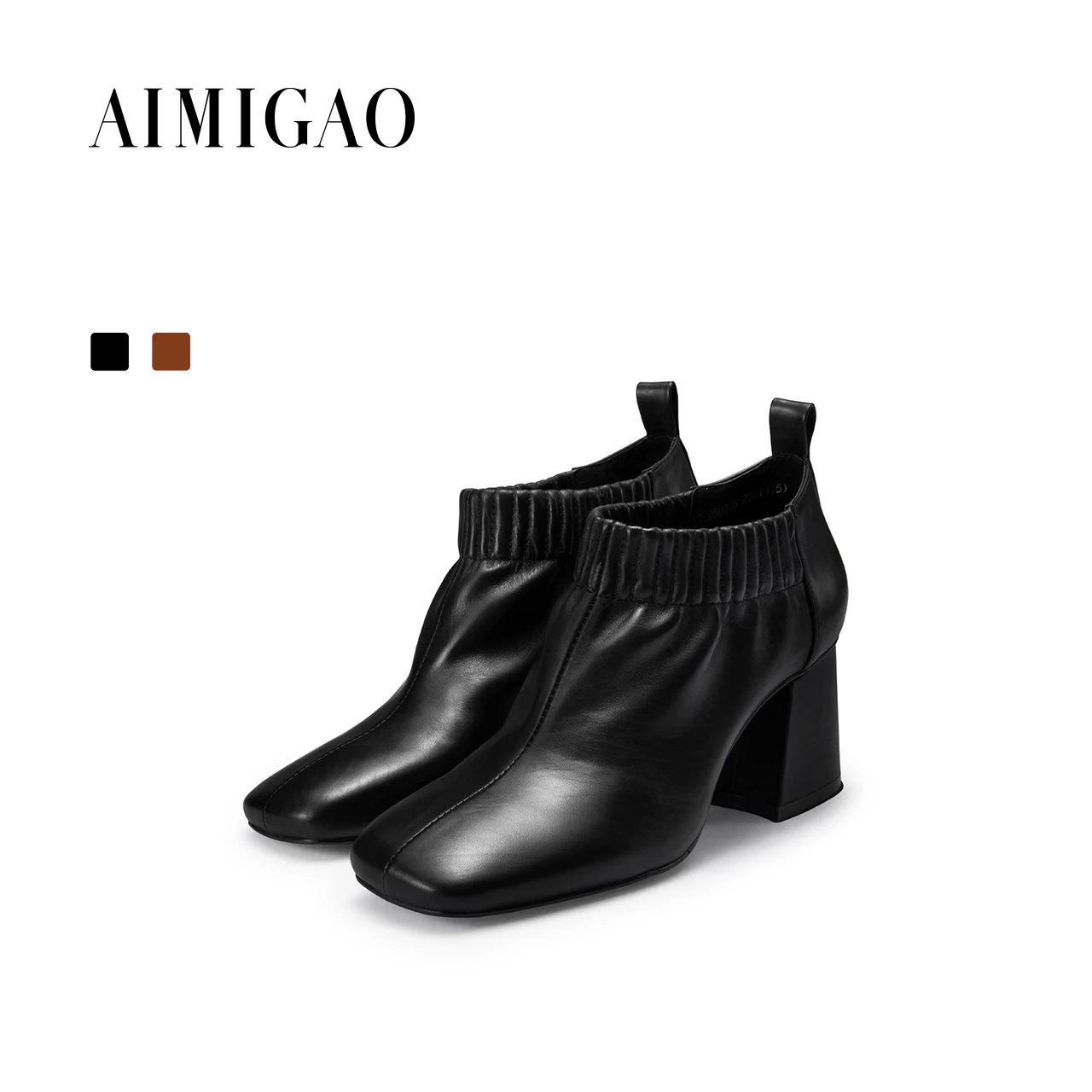 

AIMIGAO 2017 autumn leather Europe United States square toe Fashion ankle boots for women thick high heels women ankle boots