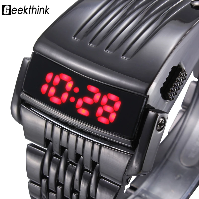 

GEEKTHINK To Luxury Beand Man's Watch Stainless Steel Red Digital LED Military Fashion Sport Back Light Wrist Watch Male Clock