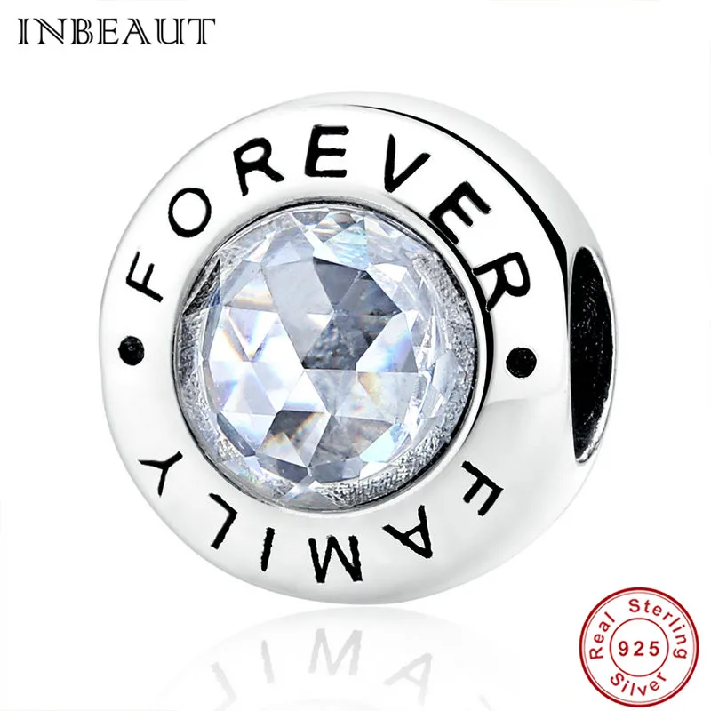 

INBEAUT Real Silver Family Bead 100% 925 Sterling Silver Round White Zircon Beads fit Pandora Charm Bracelet for Women Jewelry
