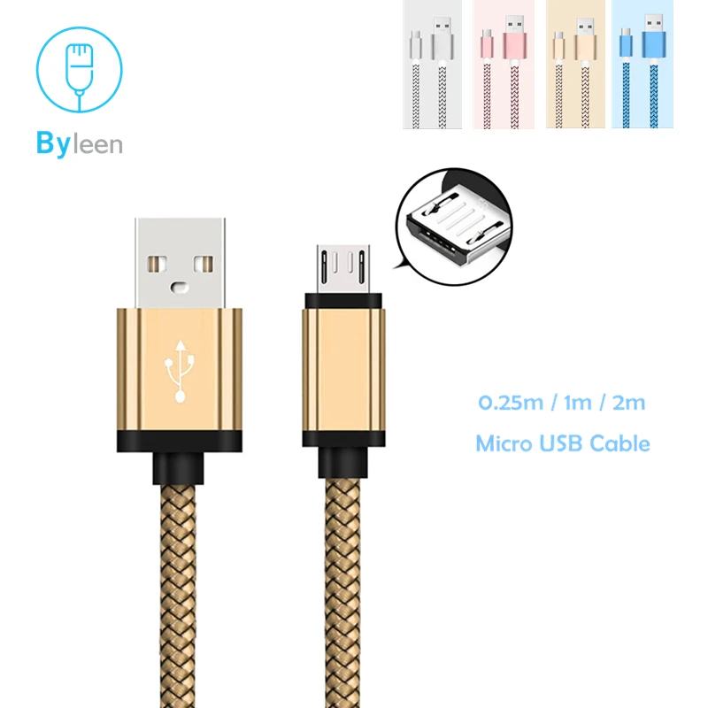 

Byleen 25cm/Short/100cm/200cm Long USB 2.0 Micro USB Charging Line Charger for Smartphone 0.25/1/2 Meter V8 Android Woven Line