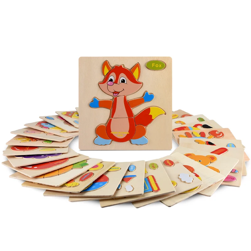 Baby Wooden Puzzle Toys For Toddlers Developing Jigsaw Early Educational Kids Toys For Children Game Cartoon Animal Gift 3 Years