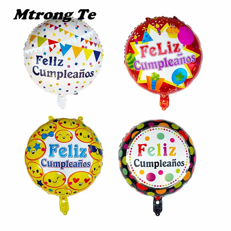 8pcs 18'' Round Shape Spanish Happy Birthday Foil Ballons Wedding