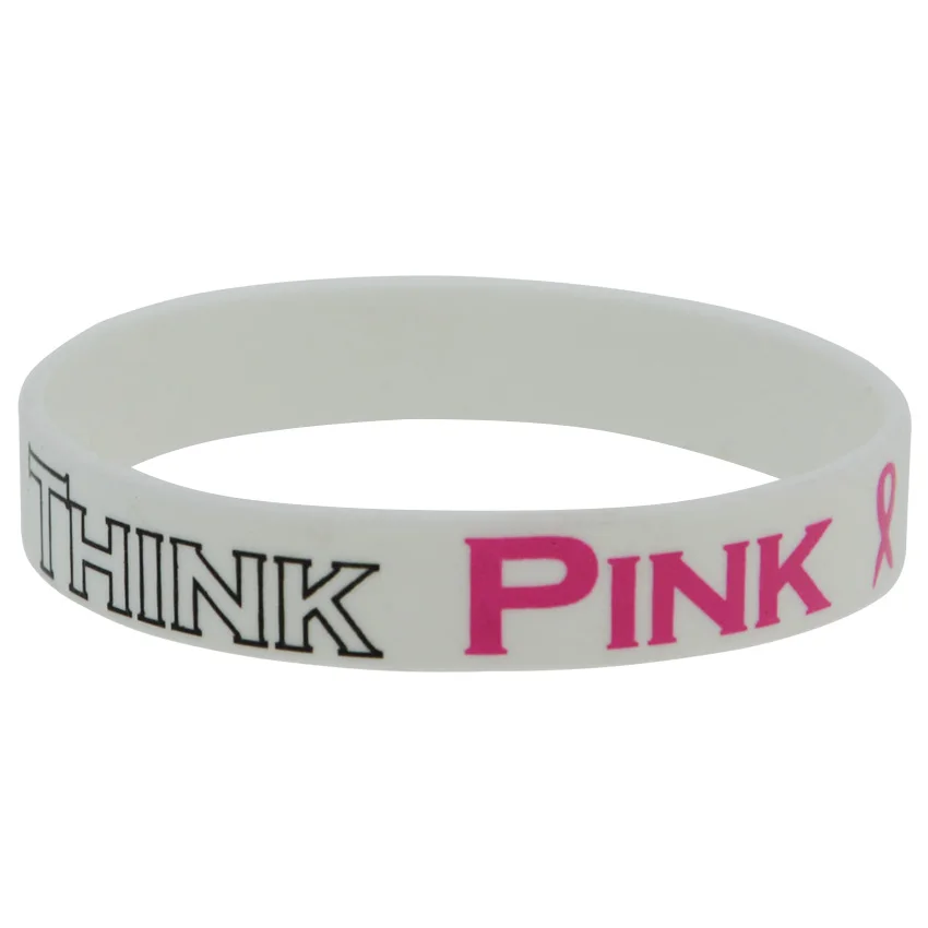 1 шт. силиконовый браслет Think Pink Ribbon с раком груди белый цвет|silicone bracelet white|cancer silicone
