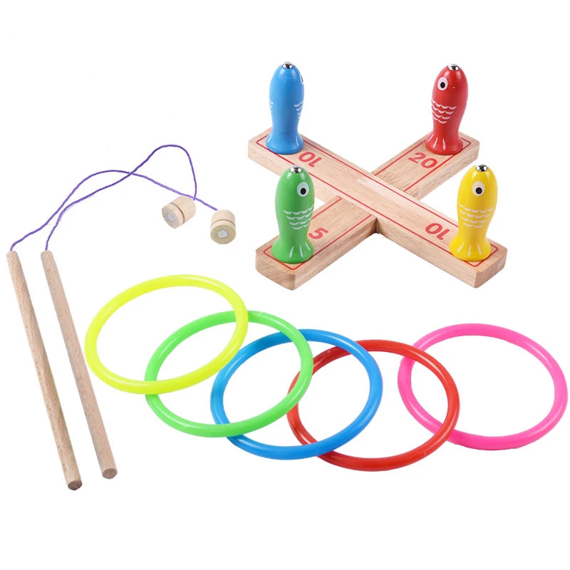 Wooden Magnetic fishing Ring Paternity Exercise Throwing Multi function two-in-one Family Game Children Early Educational Toys