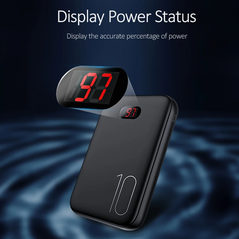 USAMS 10000mAh Mini Power Bank Dual USB Powerbank Portable Phone Chargers External Battery USB Charger banks wit LED display
