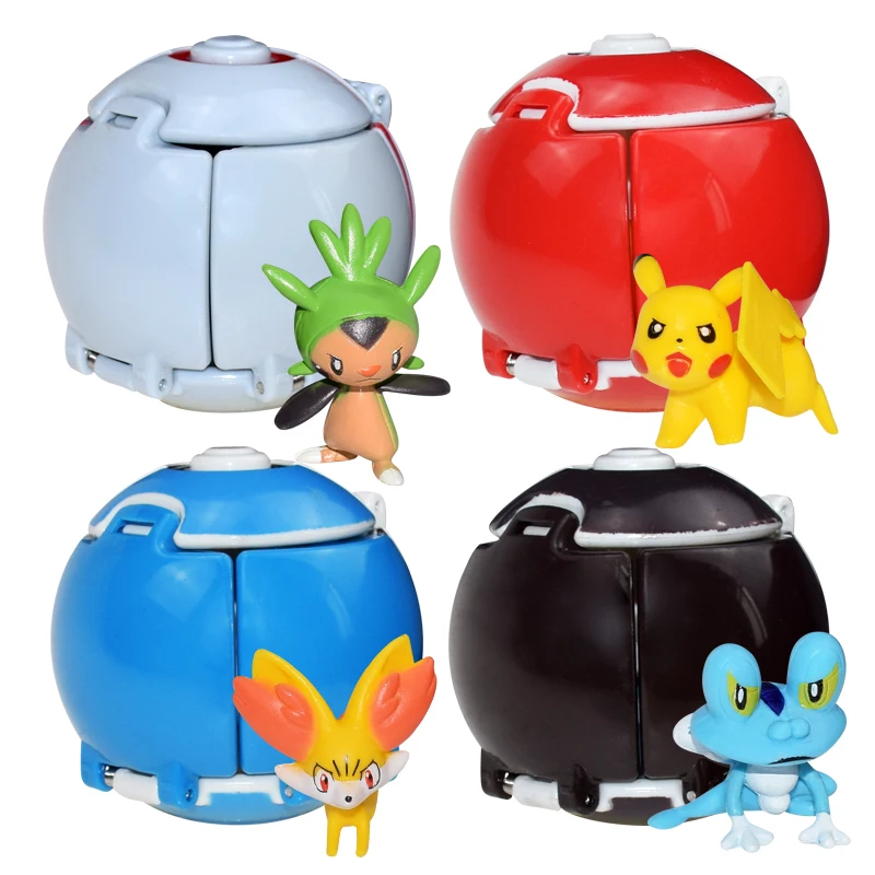 4 стиля покебол(7 см)+ 1 фигурка аниме(4-5 см) внутри фигурки Пикачу Pocket Monster Ball Figure Toys для детей# B