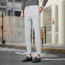 Весенний и осенний британский стиль, мужской костюм, брюки, платье, деловой стиль, Повседневный, тонкий, джентльмен, девять штанов, мужские свадебные штаны