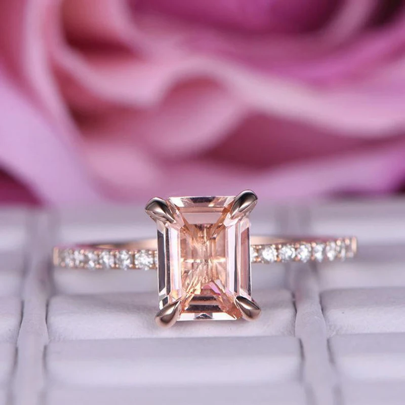 

Tisonliz Rose Gold Rings 4 Claws Square Zircon Rings For Women Wedding Engagement Finger Band Rings Party Gifts Fashion Jewelry