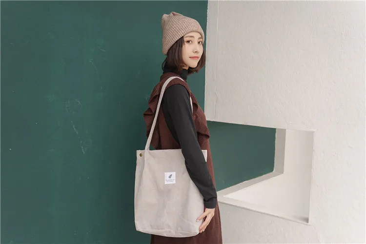 Корейская женская сумка через плечо, Студенческая сумка из ткани, Большая вместительная сумка, Вельветовая сумка для покупок