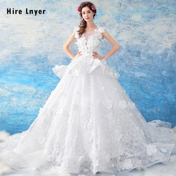 

Vestido De Noiva Renda New Arrival Open Back Pearls Appliques Lace Flowers Princess Ball Gown Wedding Dress Plus Size