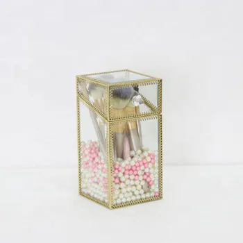 

Gold Glass Bulk Desktop Table Calligraphy Pen Holder with Lid