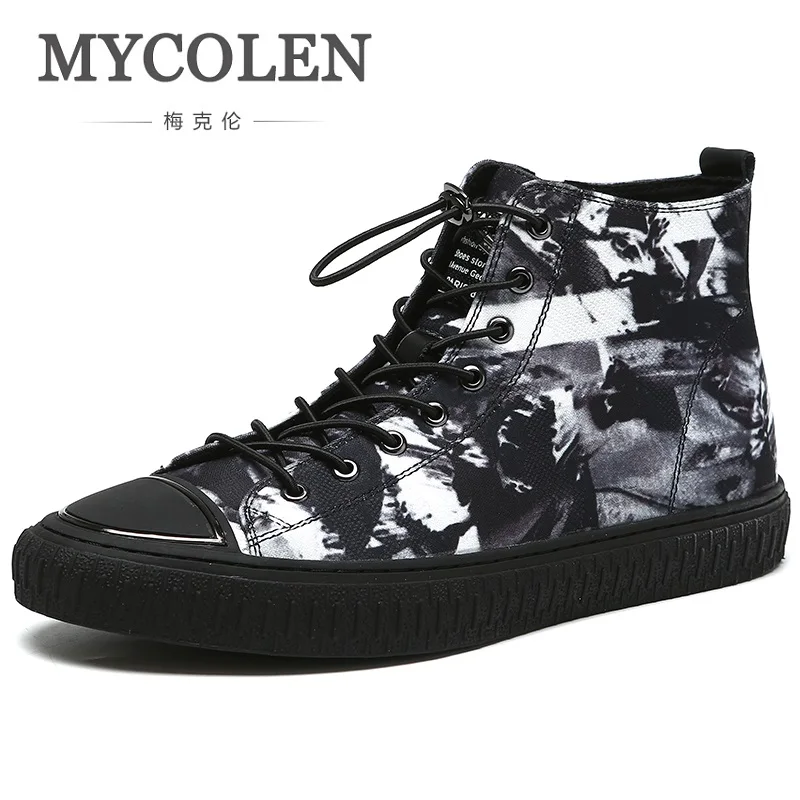

MYCOLEN 2019 New Spring/Autumn High Quality Genuine Leather Men's Ankle boots high top Round Toe Street Style men shoes