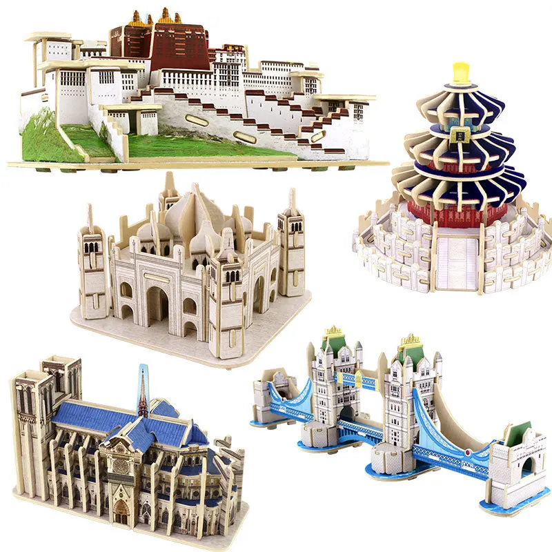 3D головоломки деревянные введение детские развивающие игрушки мини здание собраны модели подарки паззлы