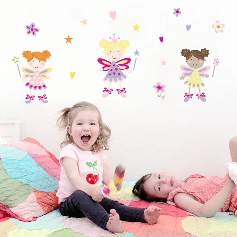 Cartoon little girls wall stickers Vinyl DIY Creative Wall decals For