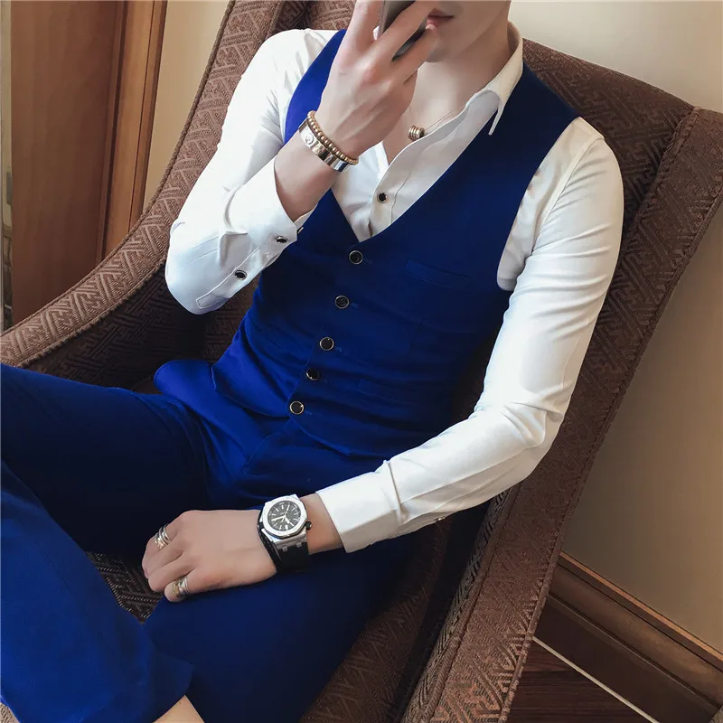 

Colete Masculino Korean Slim Fit V Neck Wedding Men Vest Business Formal Wear Casual Waistcoat Single Breasted Dress Vests 3XL-S