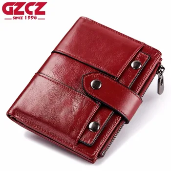 

GZCZ Wallet Female Genuine Leather Women Purse Coin Purse Hasp Small Wallet Woman Zipper Design Portomonee Clamp For Money Bag