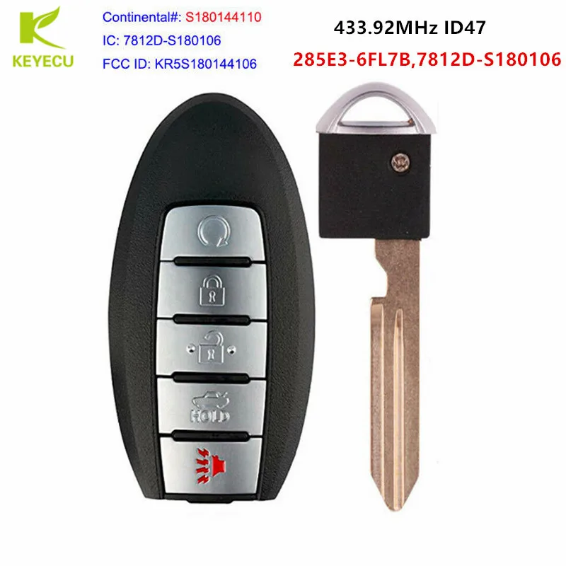 

KEYECU Replacement Proximity Smart Remote Key 5 Button for Nissan Rogue 2017-2018 KR5S180144106,S180144110