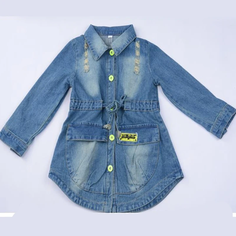 Детская одежда джинсовое пальто для девочек, куртки осенне-Весенняя верхняя одежда детская одежда верхняя одежда для маленьких девочек от 4 до 10 лет