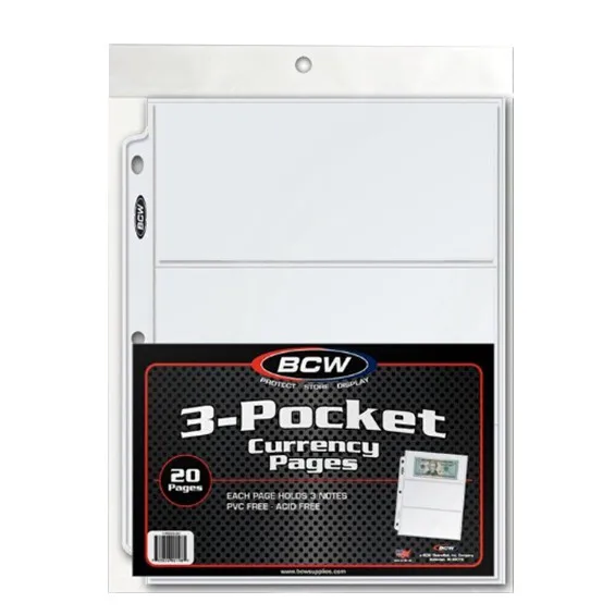 

BCW 1x 3-Pocket Currency Page Transparent