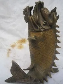 

00458 `China Copper Bronze Fish Statue Incense Burner Censer (A0314)
