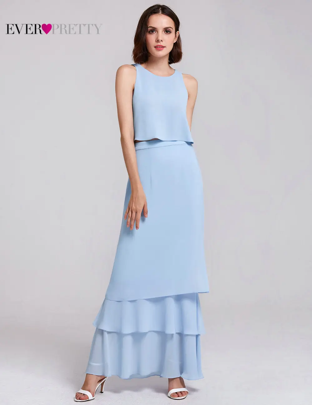 Ever Pretty женское элегантное сексуальное длинное платье подружки невесты весеннее шифоновое ТРАПЕЦИЕВИДНОЕ синее официальное свадебное платье Vestido Gala - Цвет: 7173
