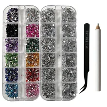 Стразы для дизайна ногтей, 12 цветов, 3D, 2 мм, круглые, Микс, каплевидное сердце, наклейки, драгоценные камни, декоративные блестки для украшения ногтей, набор инструментов для рукоделия