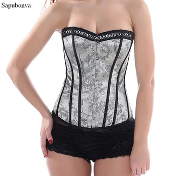 

Sapubonva floral satin corset tops for woman corselet overbust victorian shapewear strapless corsets and bustiers gothic xxl