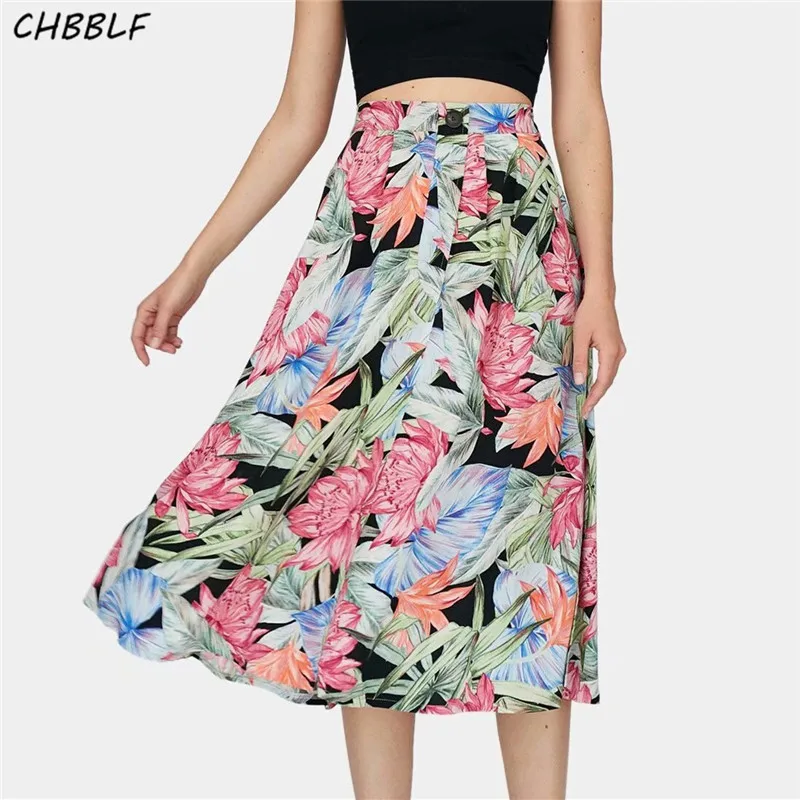 CHBBLF Женская юбка миди с принтом боковая молния летучая женская летняя стильная праздничная одежда юбка XDL2135