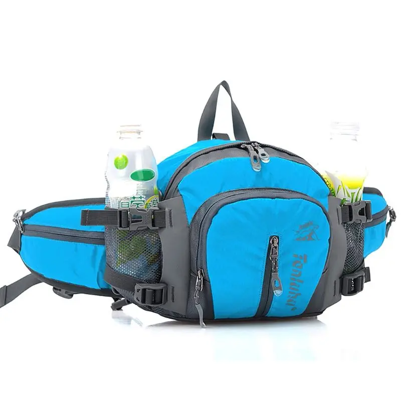 Многофункциональная нейлоновая Спортивная поясная сумка для бега на открытом воздухе, походная сумка для хранения денег, поясная сумка с большим держателем для бутылки велосипеда - Цвет: Blue