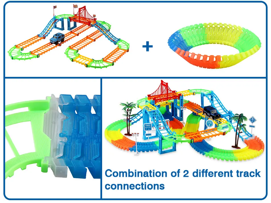 Railway Racing Track Play Set Educational DIY Bend Flexible Race Track Electronic Flash LED Light Car Toys For Children remote control boats