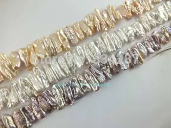 

3PCS 5x17-7x20mm Natural Freshwater Tusk Flat Pearl Loose Beads 15''
