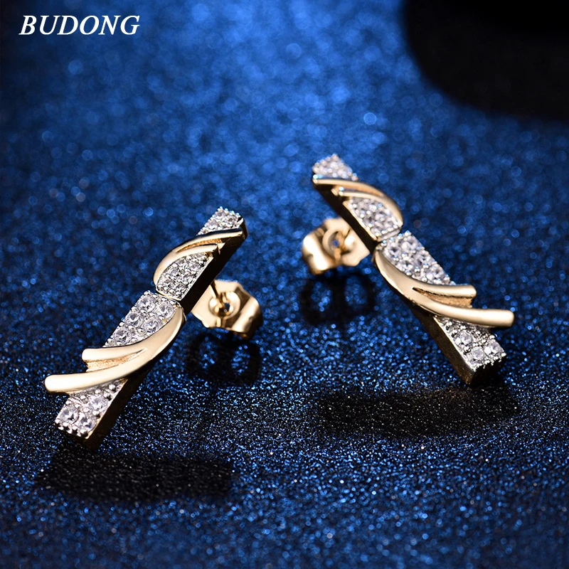 

BUDONG New Arrival Dangle Earrings Wedding Jewelry White Silver/Gold Color for Ladies Cubic Zirconia Earring Jewelry XUE809