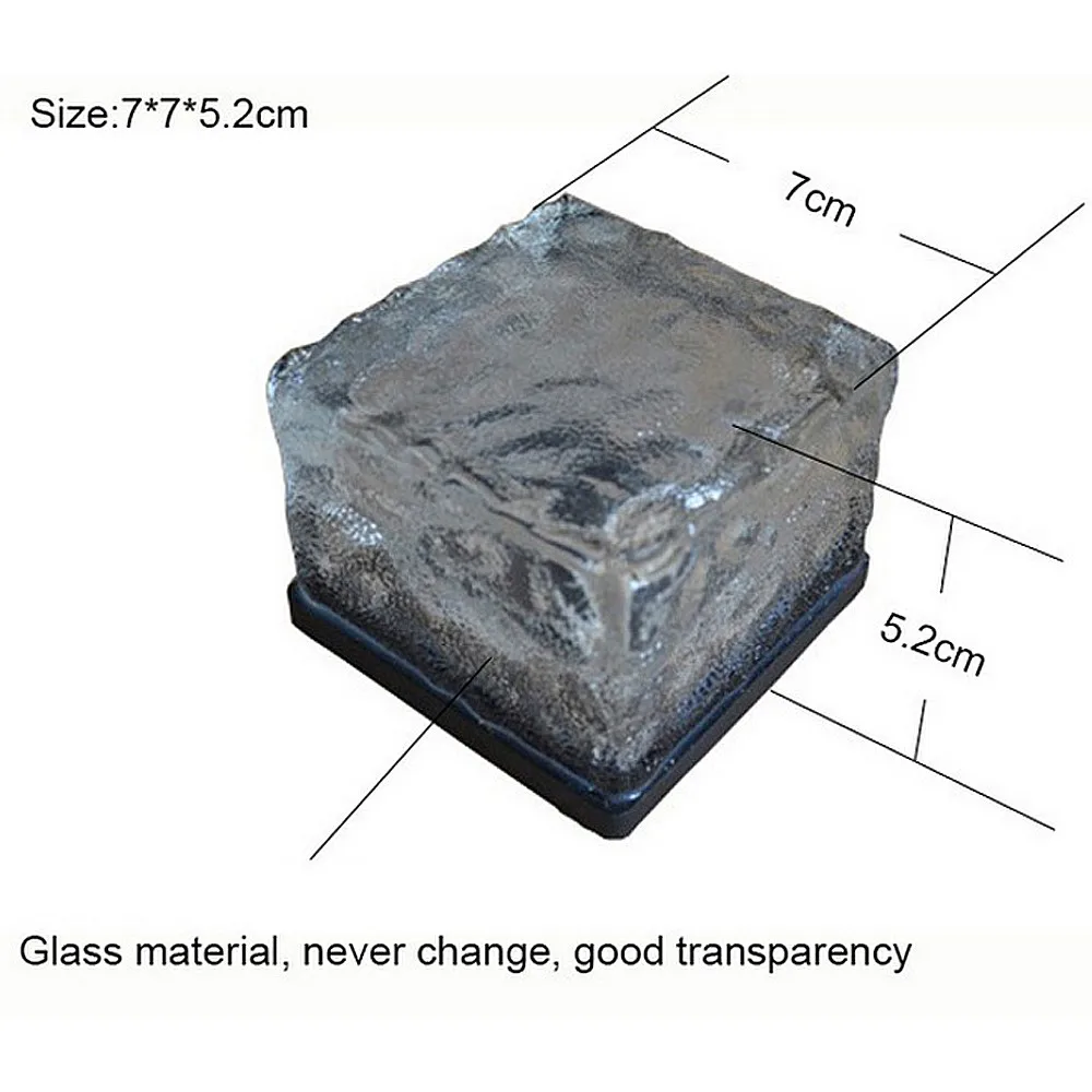 Светодиодный светильник на солнечных батареях с заземлением из хрустального стекла, в форме кирпича, белого цвета, для улицы, двора, сада, палубы, дороги, светильник
