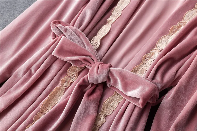 Золотой бархат 4 шт. теплые зимние женские пижамы элегантный кружевной халат пижамы комплект без рукавов ночное розовый синий 925