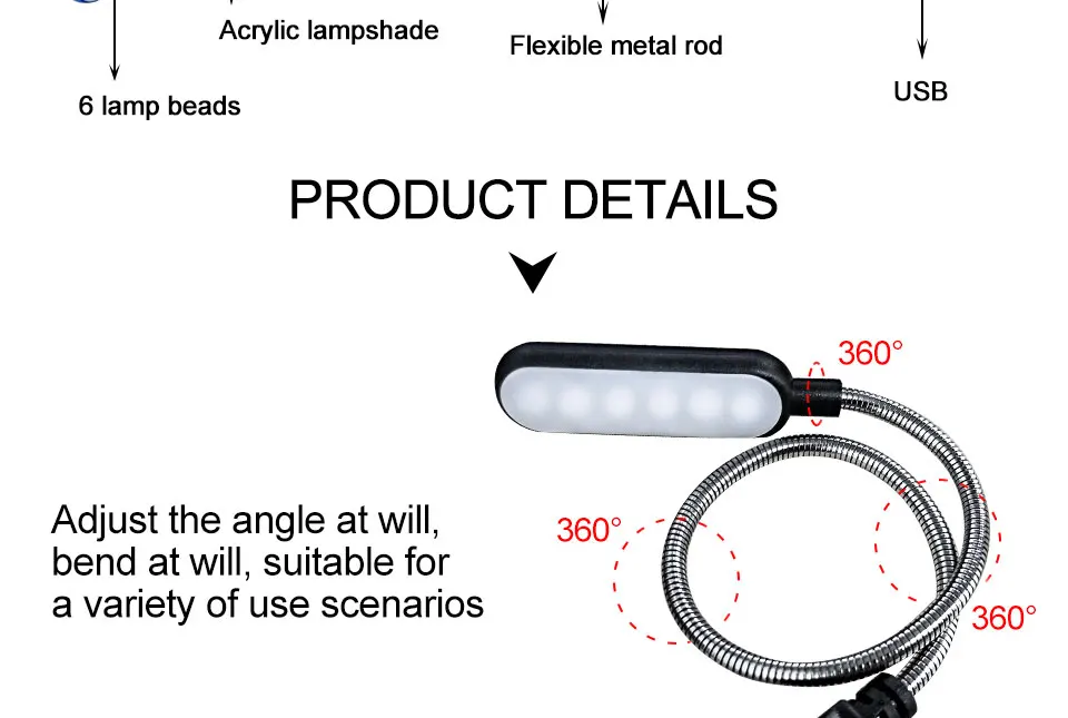 Flexible Night Light Mini LED USB Book Light Reading Lamp Powered By Laptop Notebook Computer For Students Reader (3)