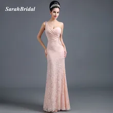 Sexy Hollow Side Mermaid Evening Dresses One Shoulder 2017 Shining Beading Blush Lace Women Prom Gowns Long vestidos de noche