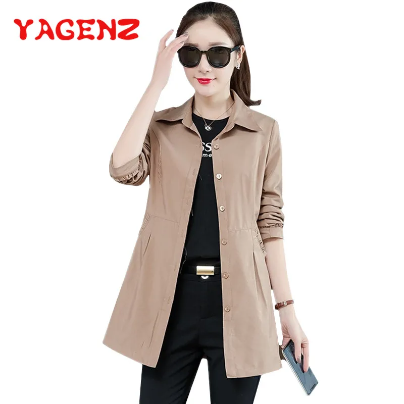 YAGENZ Trench Coat For Women Overcoat Plus size Spring Autumn Ladies Coats Clothes Single-breasted Casual Windbreaker 320 | Женская