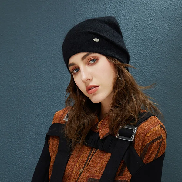 Female Beanies Rabbit Hair Winter Hats For Women Casual Autumn Knitted Beanie Girls New Fashion High Quality Soft Wool Hat - Color: Black