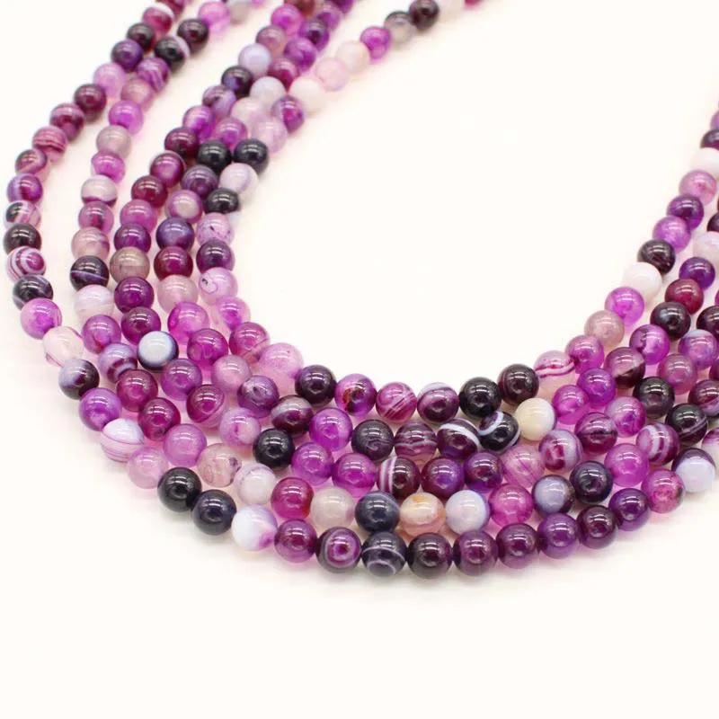 6mm Fashion Style Natural Stone Bead Purple Stripe Agates semi-precious stone For Women Jewelry Making Bracelet Necklace 15inch | Украшения