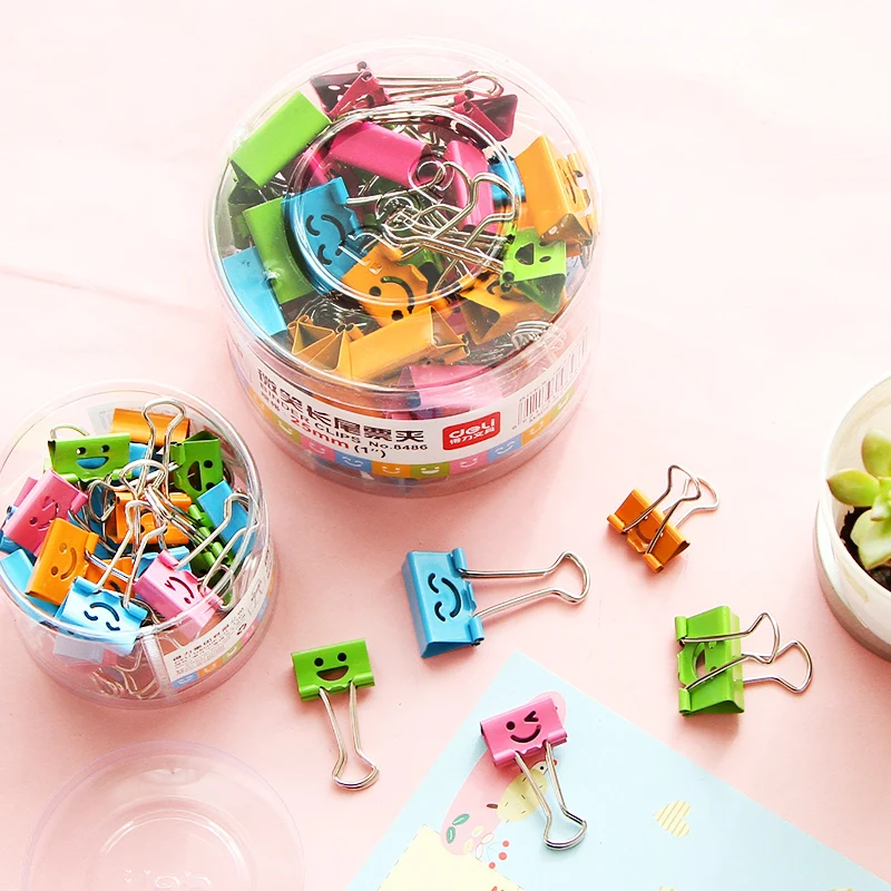 Deli Metal Binder Clip Pack of 80pcs Cute Lovely Happy Smiling Face