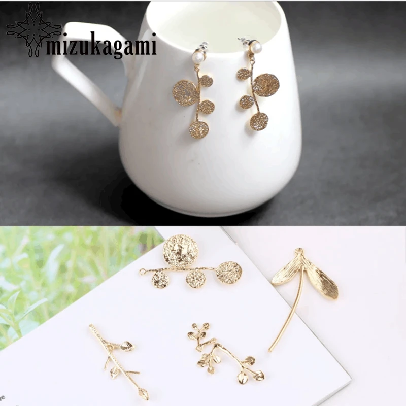 

High Quality Golden Copper Branch Leaves Charms 10pcs/lot For DIY Fashion Drop Earrings Jewelry Making Accessories