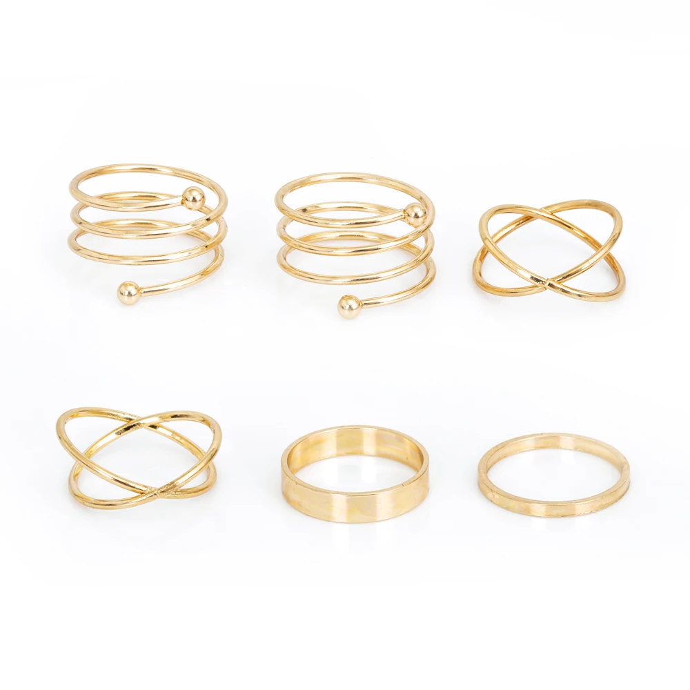 KISSWIFE популярный уникальный набор колец в стиле панк золотого цвета, кольца на кастет для женщин, кольцо на палец, 6 шт., набор колец