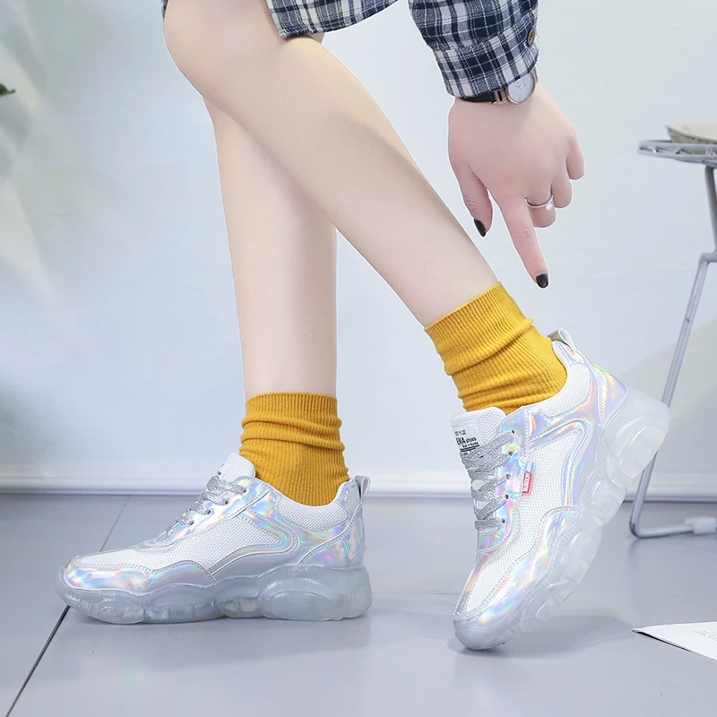 

Spring Women Chunky Sneakers Harajuku Casual Dad Shoes Platform Sneakers Transparent Jelly Sneakers Oxford Sole Patent Sneakers