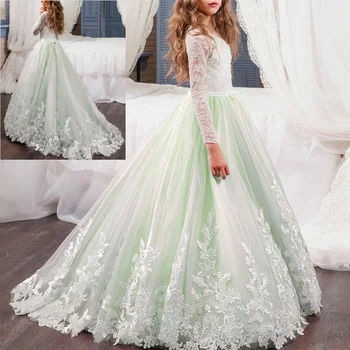 

Elegant Wedding Bridesmaid Dresses for Kids Long Sleeveless Embroidery Trailing Long Ball Gown Dress Girls Party Dress