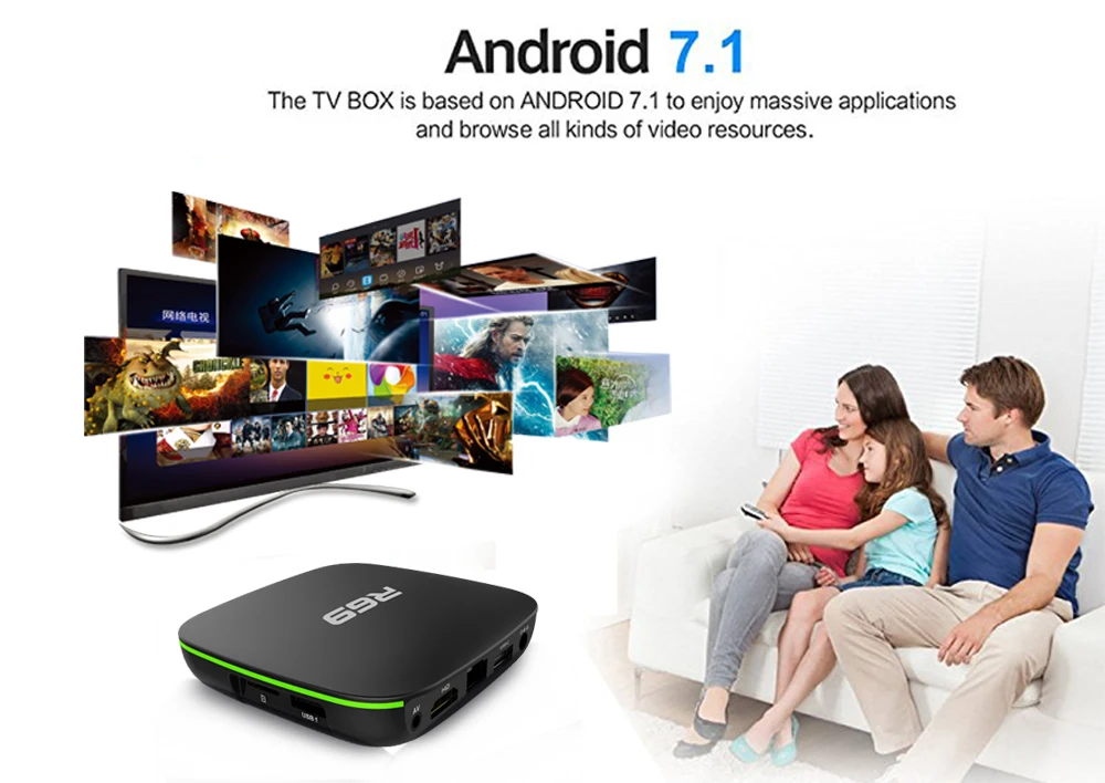 R69 Smart tv Box Android 7,1 1 ГБ 8 ГБ IP tv H3 четырехъядерный WiFi 2,4 ГГц 1G8G телеприставка 1080P HD Поддержка 3D медиаплеер